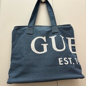 GUESS Blue Canvas Tote Bag denim design